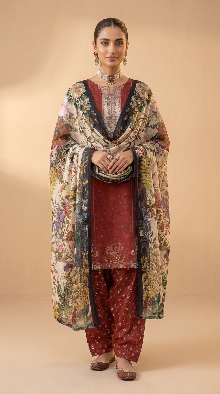 Crimson Garden Opulence - Studio full front view