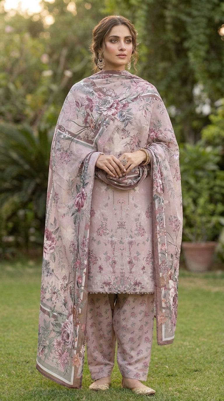 Mauve Peony Reverie - Dupatta head drape portrait
