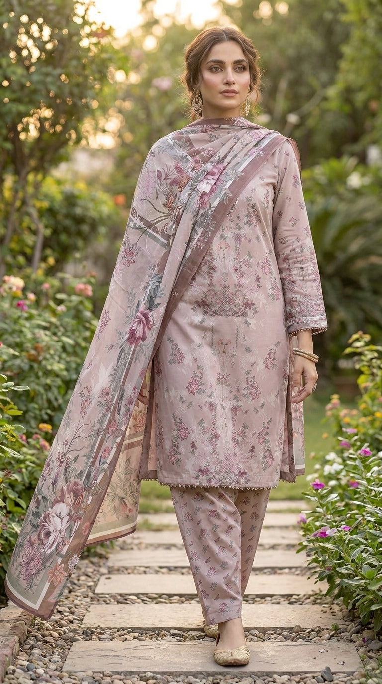 Mauve Peony Reverie - Smiling dupatta shoulder drape