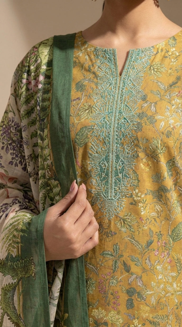 Golden Fern Luxe - Full front dupatta view