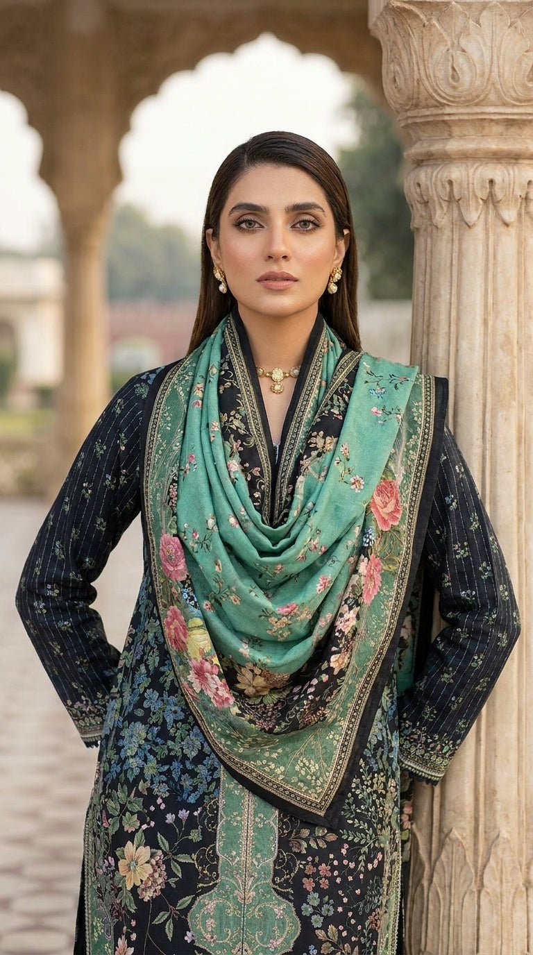 Midnight Teal Rosette - Portrait dupatta drape