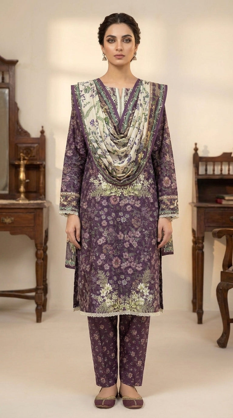 Plum Garden Reverie - Portrait neckline detail