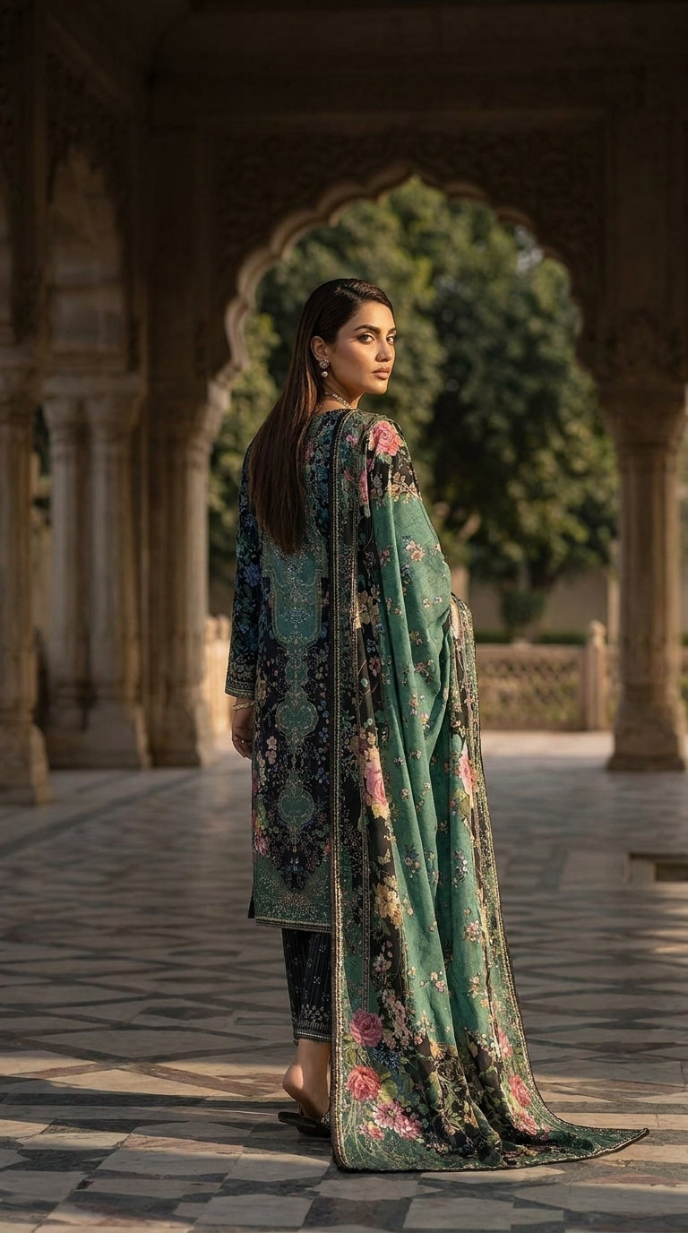 Noir Rose Imperiale - Back view dupatta trail