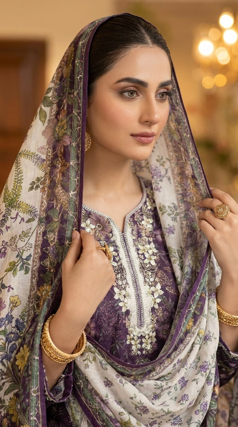 Grape Blossom Luxe - Front dupatta spread view