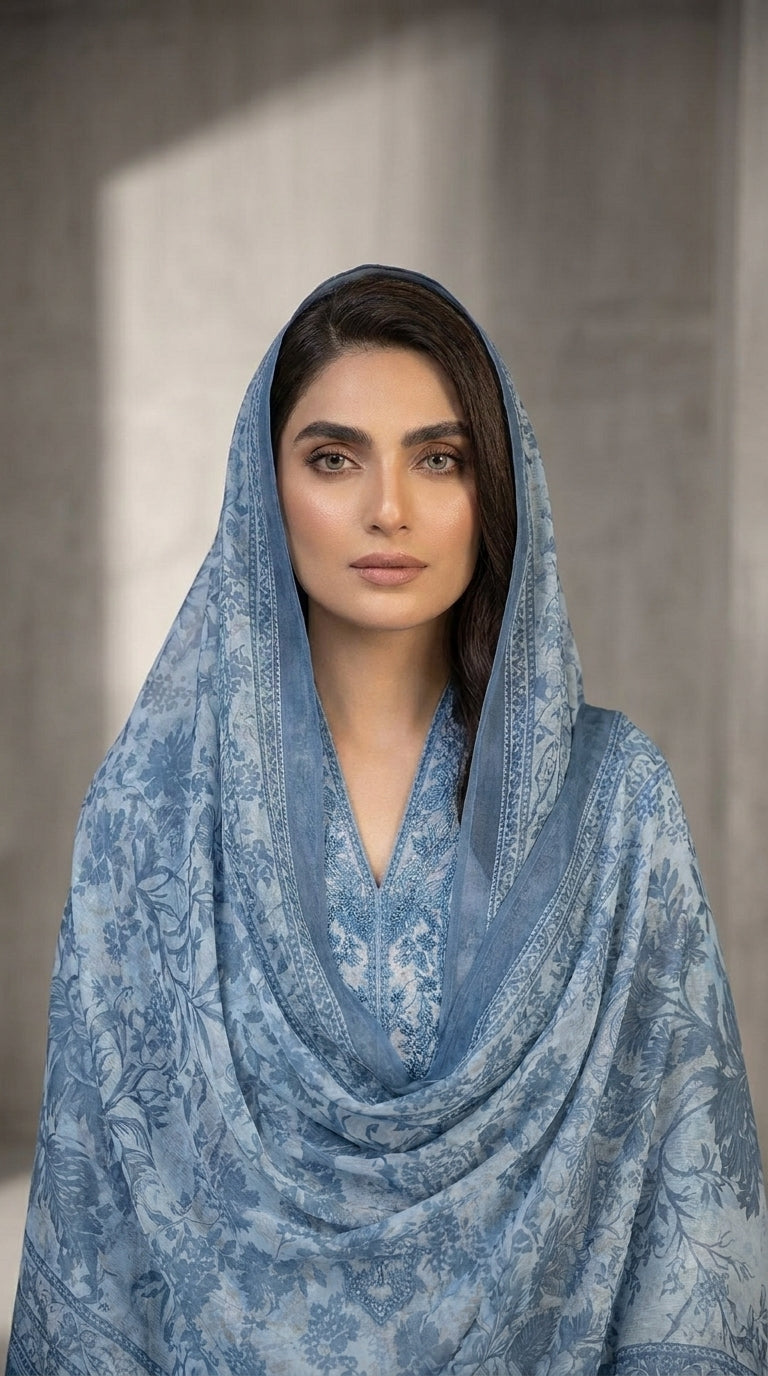 Steel Blue Serenity - Dupatta head drape portrait