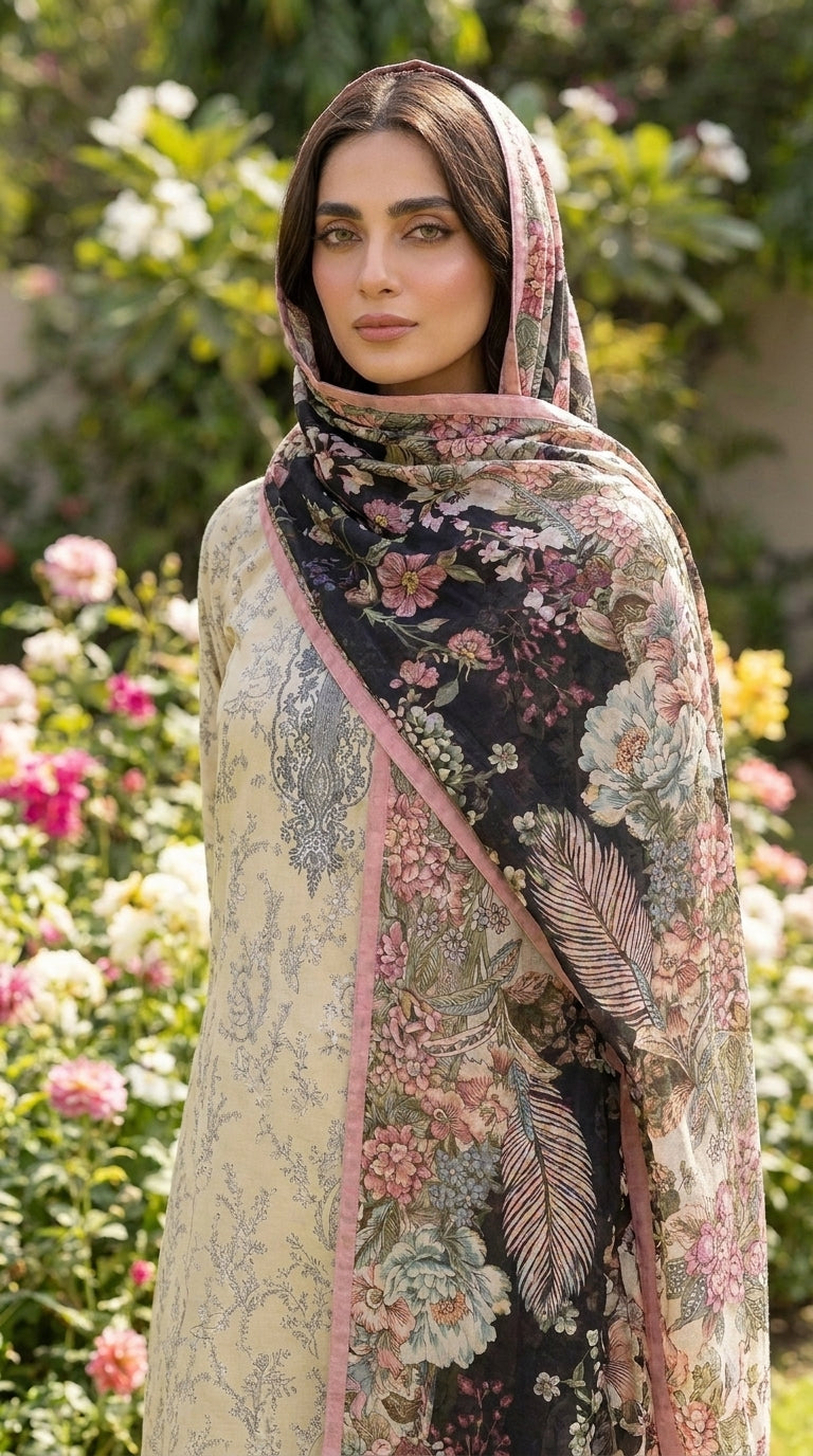 Ivory Noir Peony - Dupatta flying editorial
