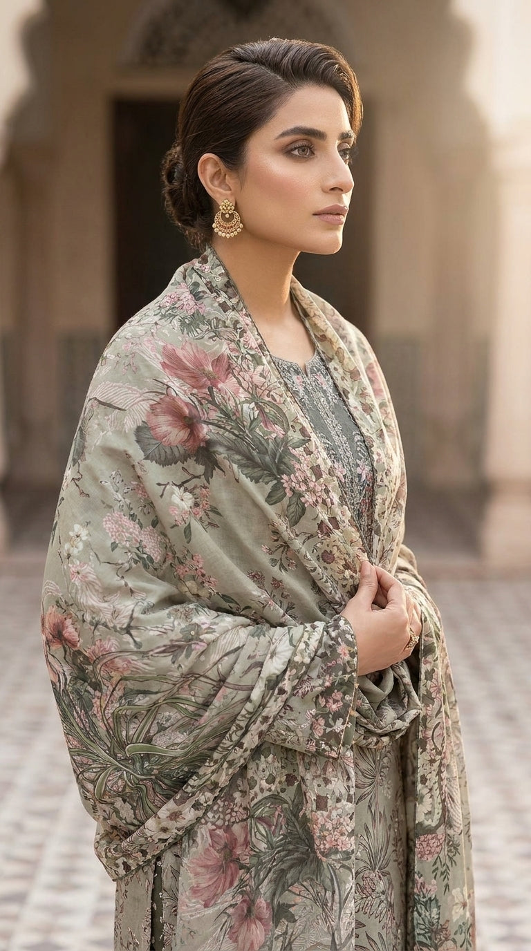 Sage Botanical Muse - Back dupatta flying view