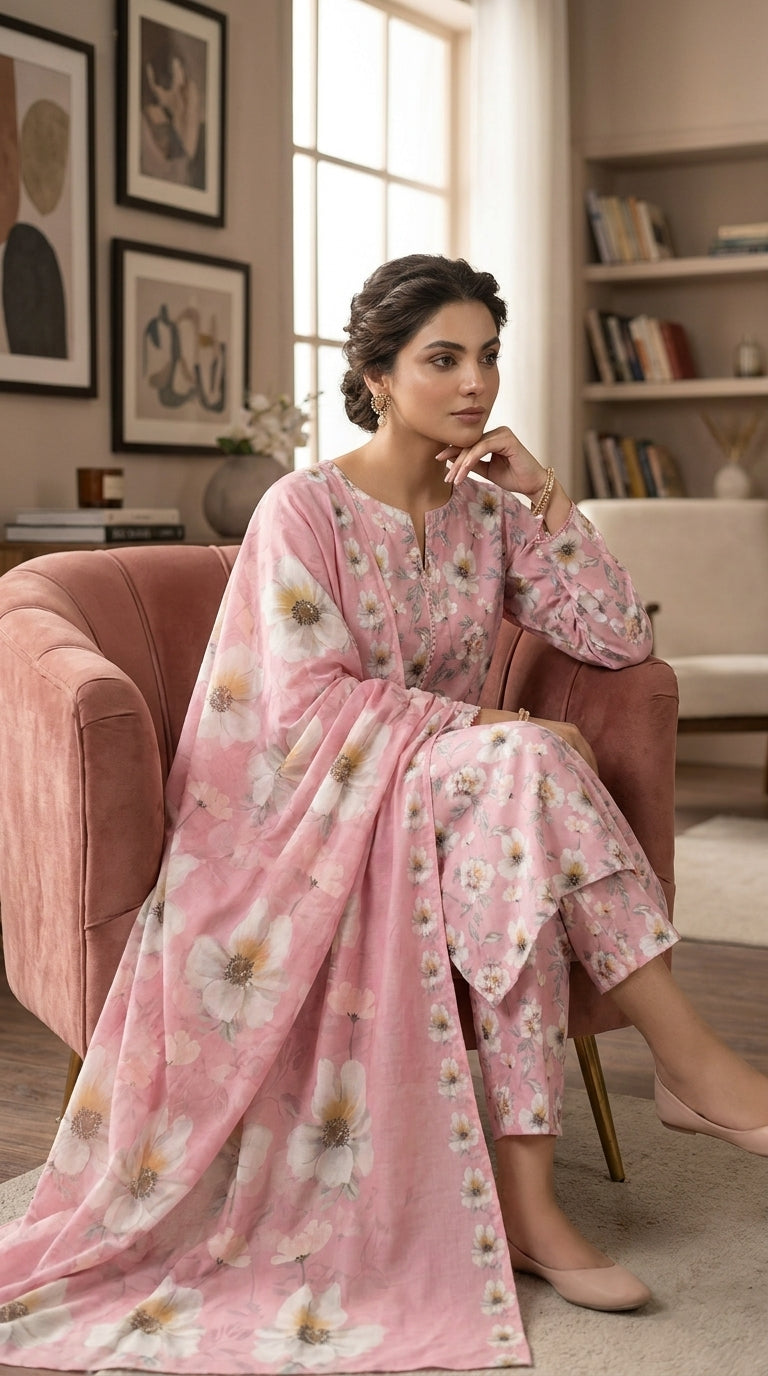 The Rose Petal Unstitched Lawn Suit
